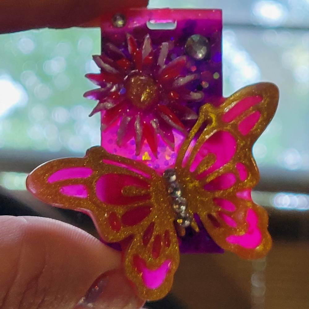 🆕️Handmade Pink & Gold Butterfly Pendant